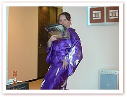 Image: Sherrie wearing her new Kimono in our hotel room