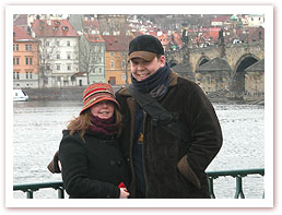 IMG: Piers and Sherrie on Charles bridge in Prague after Sherrie accepted the marriage proposal
